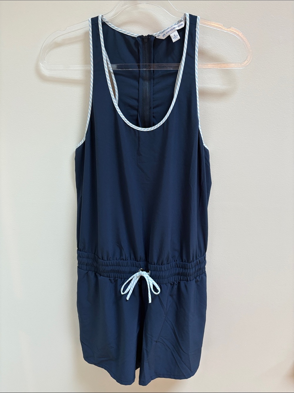 Southern Tide Navy and Striped Trim Sleeveless Romper